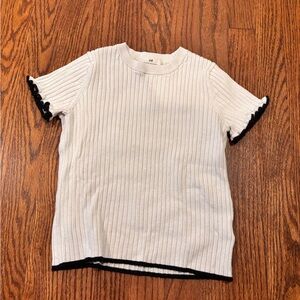 H&M Kids Cream Ribbed Tee with Black Trim